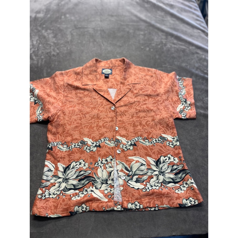 Tommy Bahama Womens Silk Camp Shirt Orange Coral Floral Tropical Leaf S 4940